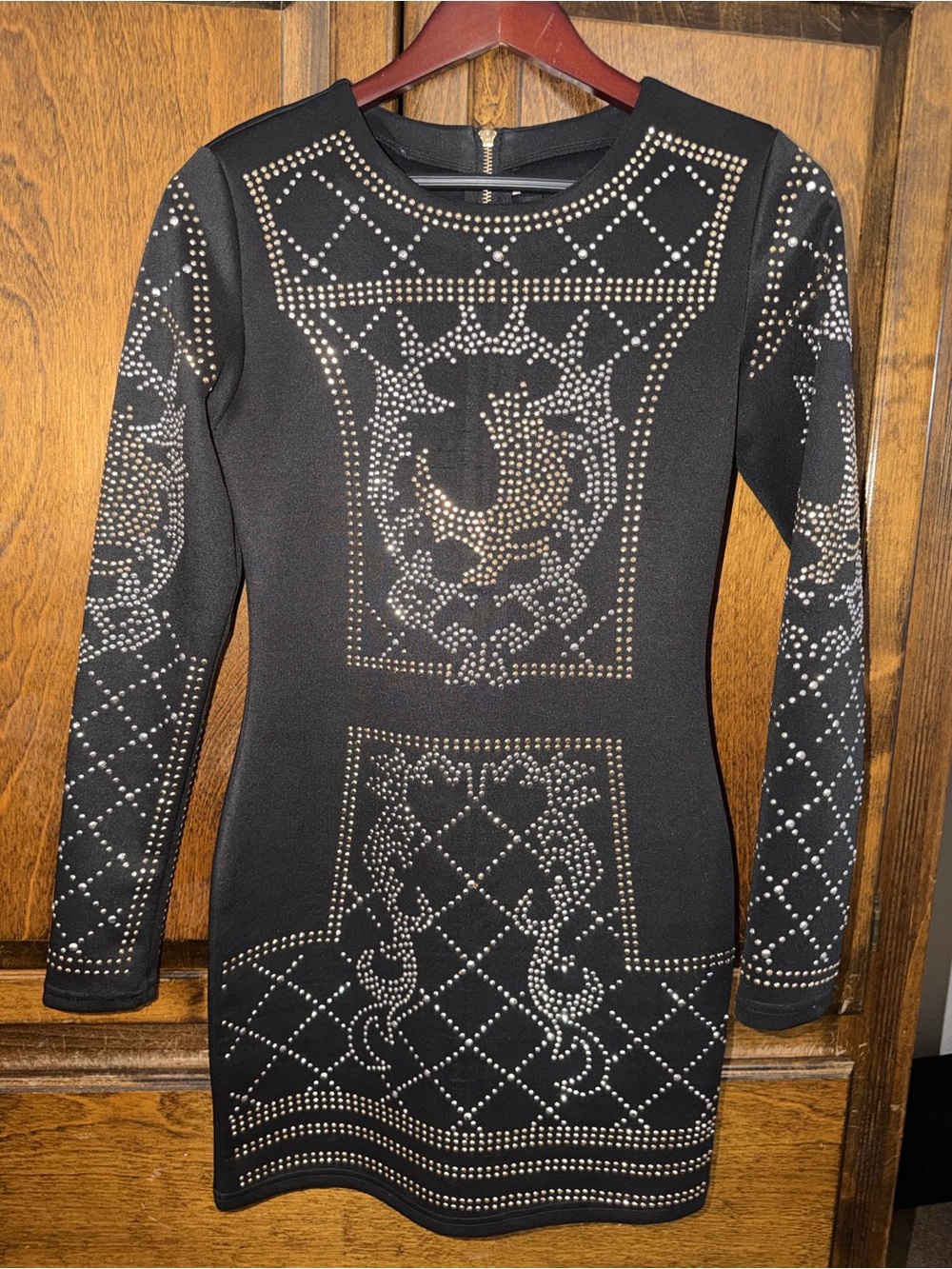 Black Studded Long Sleeve Bodycon Dress
